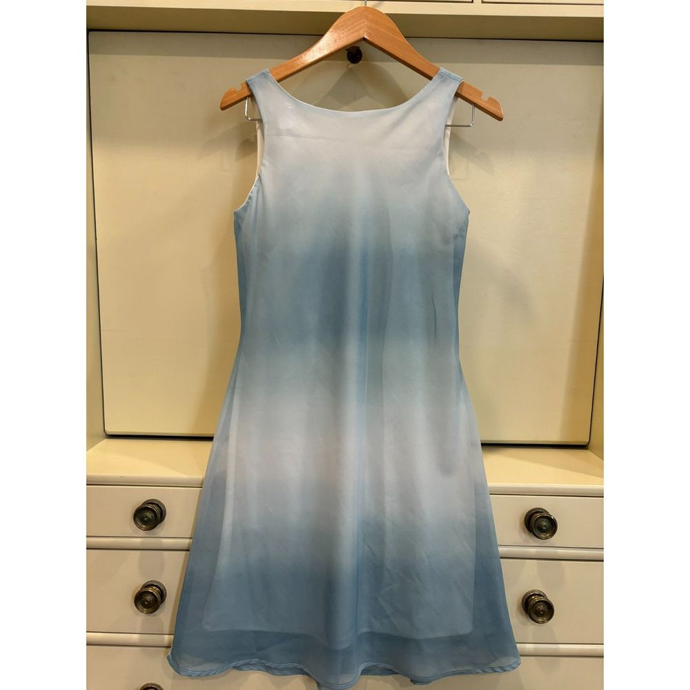 Vintage 90s Y2K Alyn Paige A line Sheer Overlay Dress Ombre Blue Sz S